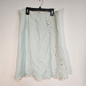 Ann Taylor LOFT blue green eyelet lace midi linen blend skirt size 10